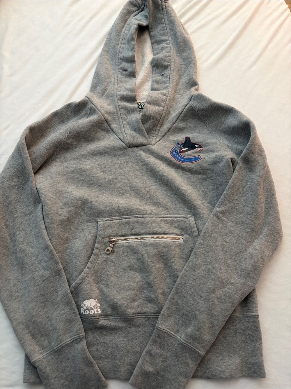 Roots Women’s Grey Crewneck Hoodie with Kangaroo Pocket